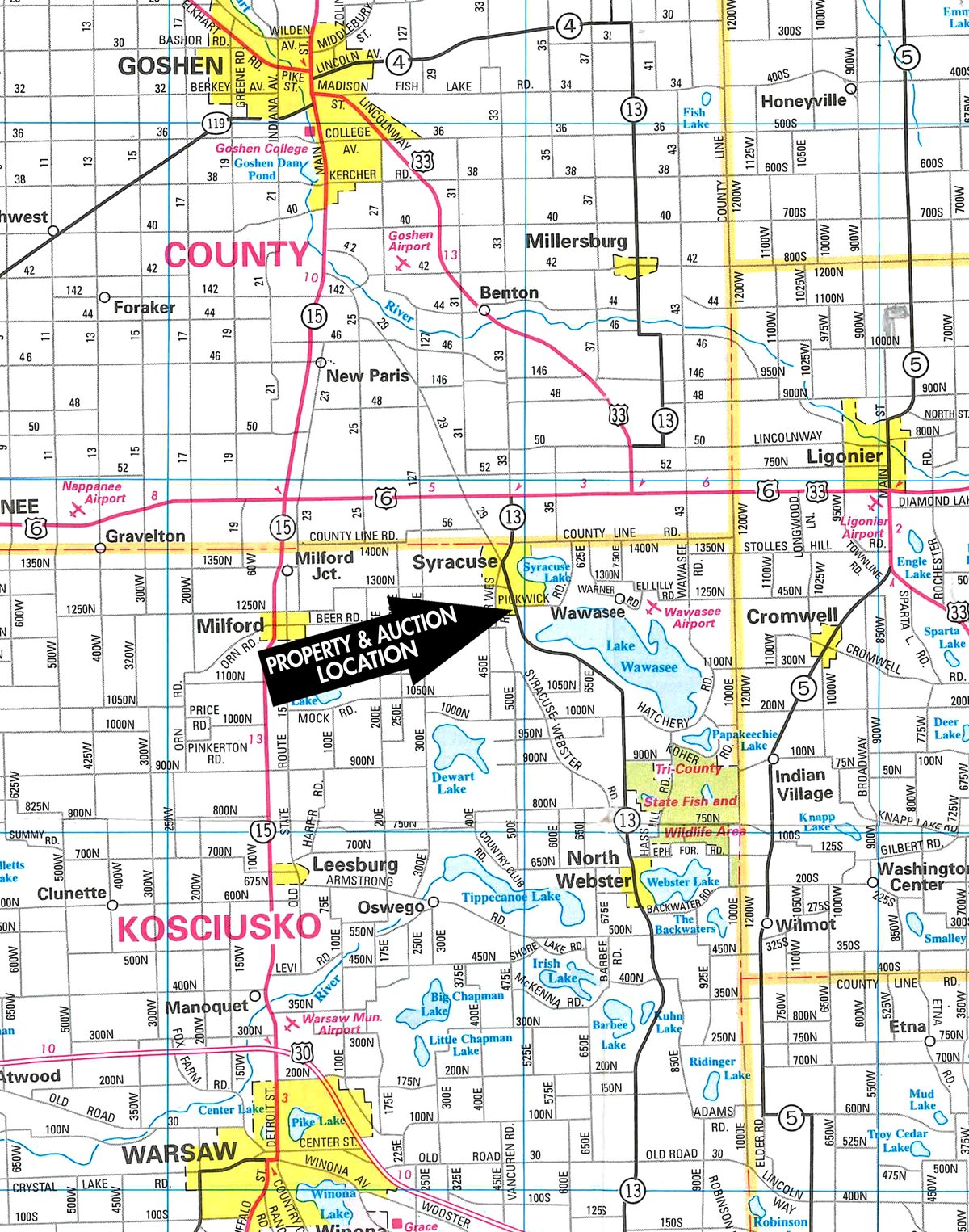 Area map - ABSOLUTE REAL ESTATE AUCTION IN KOSCIUSKO COUNTY, INDIANA